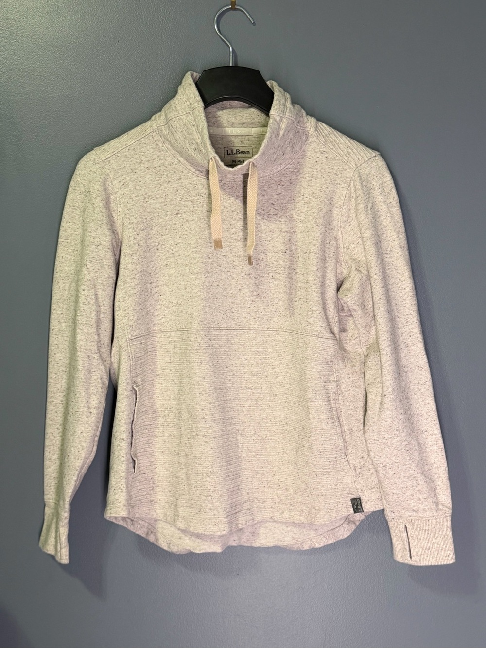 L.L. Bean Cream Heather Drawstring Cowl-Neck Pullover